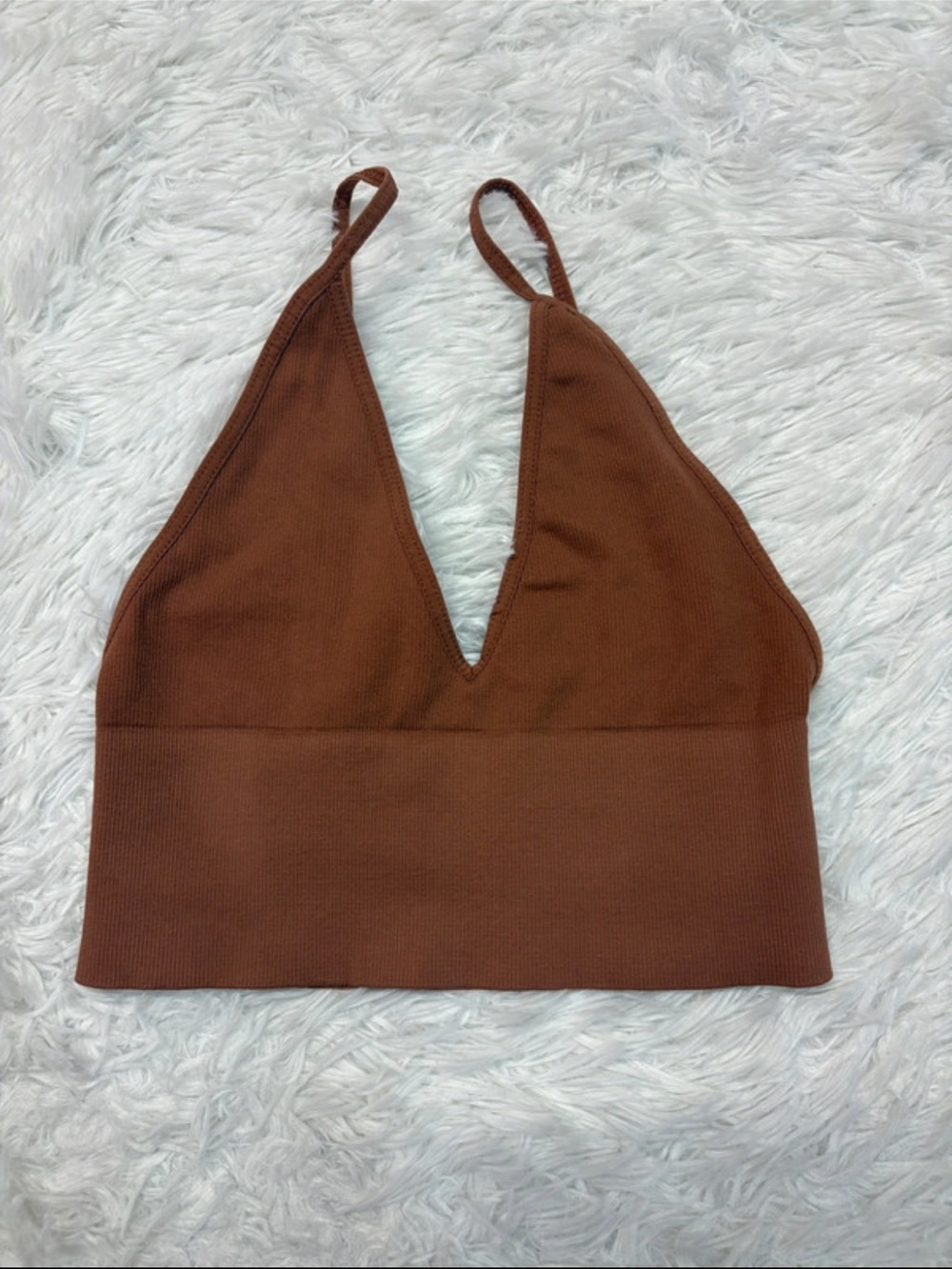 Free people Ribbed V-Neck Bralette Top in Rich Cocoa
